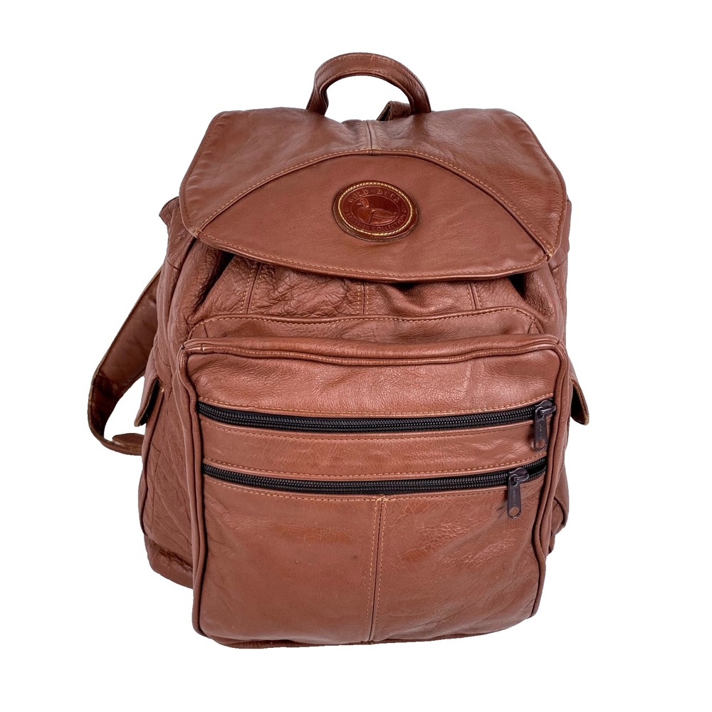 Leather Backpack Large Gold Duck Brown Shoulder Bag Travel Hiking Book Bag, Fine